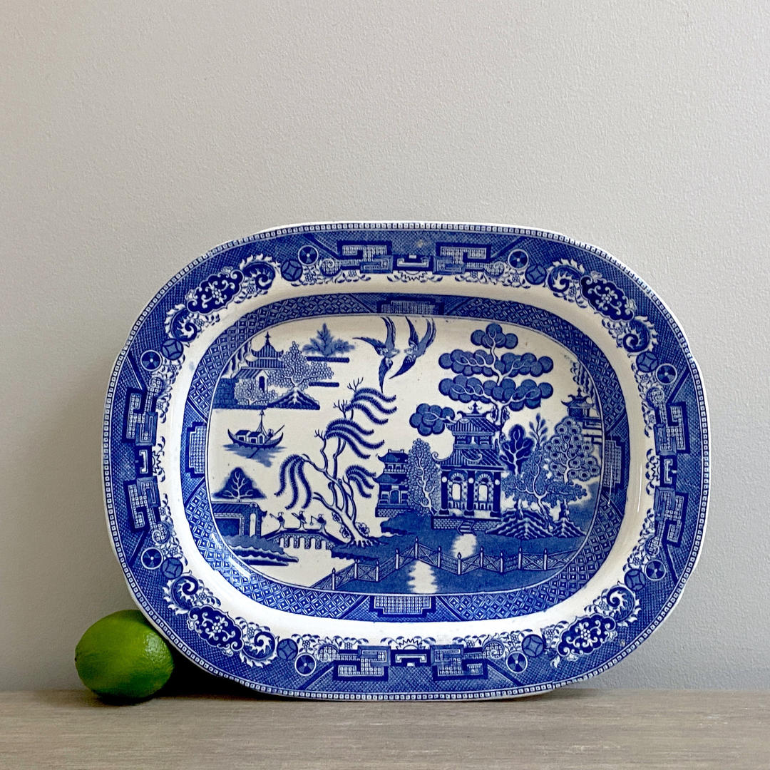 Large Blue Willow 15" Platter Serving Tray English Staffordshire