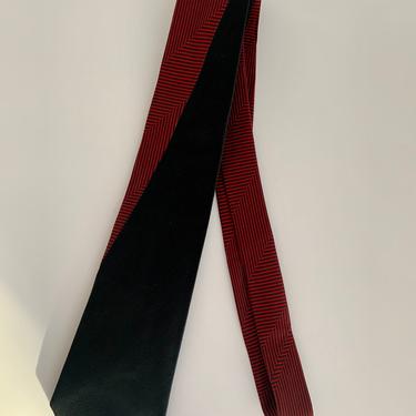 1960'S 2Tone Tie - COLLEZIONE SPLENDIDO - Solid Black with Red & Black Stripes  - Quality Italian Silk - Excellent Condition 