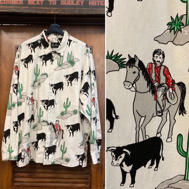 Vintage 1980’s Size XL “Cactus Club” Cowboy Western Cotton Long Sleeve Shirt, 80’s Western Wear, 80’s Shirt, Vintage Clothing 
