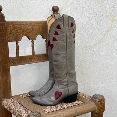 Size 6-7 Cowboy Boots / 1970's Cowboy Boots / Rare and Collectible Super Tall Heart Boots by Justin / Wooden Stacked Boots 