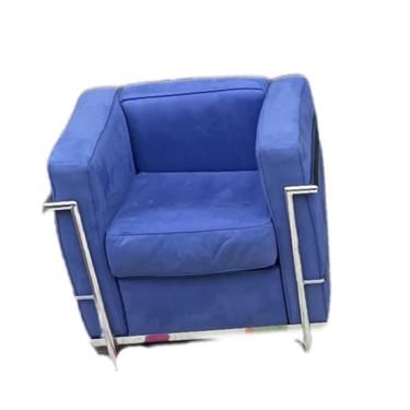 Le Corbusier Style Grande LC2 and LC3 Lounge Chairs in Blue Micro Suede and Chrome (Two Sizes Available Priced Individually)