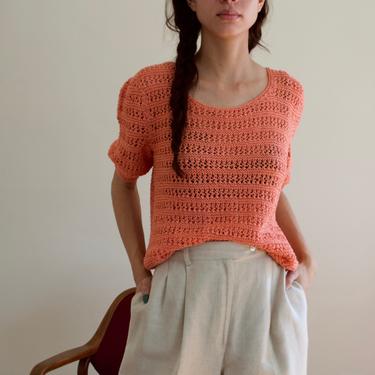 coral loose knit short sleeve sweater 