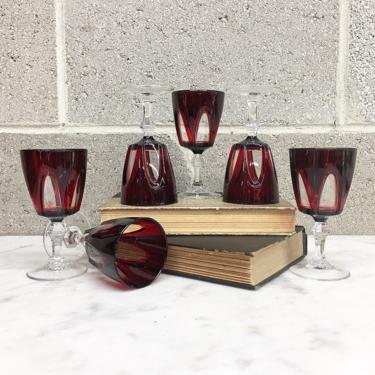 Vintage Wine Glasses Retro 1970s Luminarc Arcoroc France + Cristal d'Arques + Ruby Red + Gothic + Set of 6 + Goblets + Barware + Home Decor 