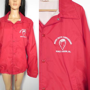 Vintage 80s Strawberry Patch Snap Button Windbreaker Coach Jacket Made In USA Size L 