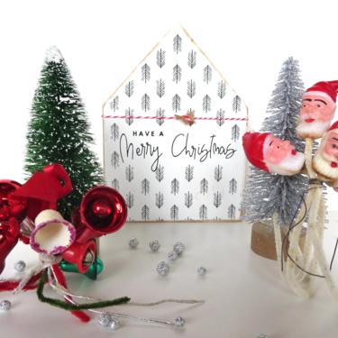 Vintage Christmas Picks, Santa Head Package Tie Ons, Mercury Ball and Bell Picks, Atomic Christmas Decoration 