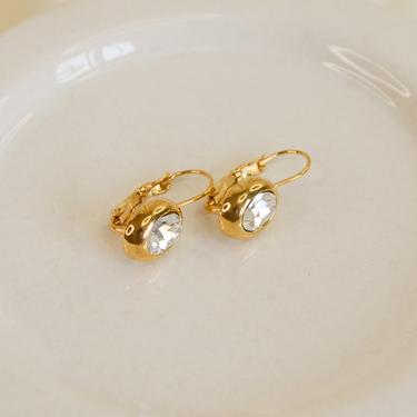 gold cz dangle drop earring, gold cz earring, gold earring, gold cz dangle, gold cz drop earring, gold vintage earring, minimal earring 
