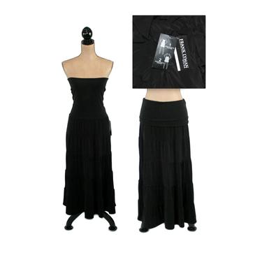 Stretch Knit Black Convertible Tube Dress or Maxi Skirt Long Tiered Beach Vacation Resort Casual Clothes Women Small Medium Vintage Clothing 