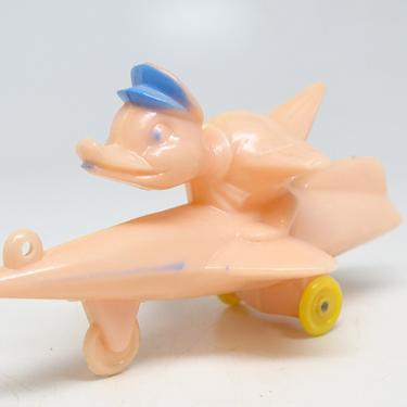 Vintage 1950's Duck on Rocket Candy Container Pull Toy, for Easter or Halloween, Retro Antique Decor 