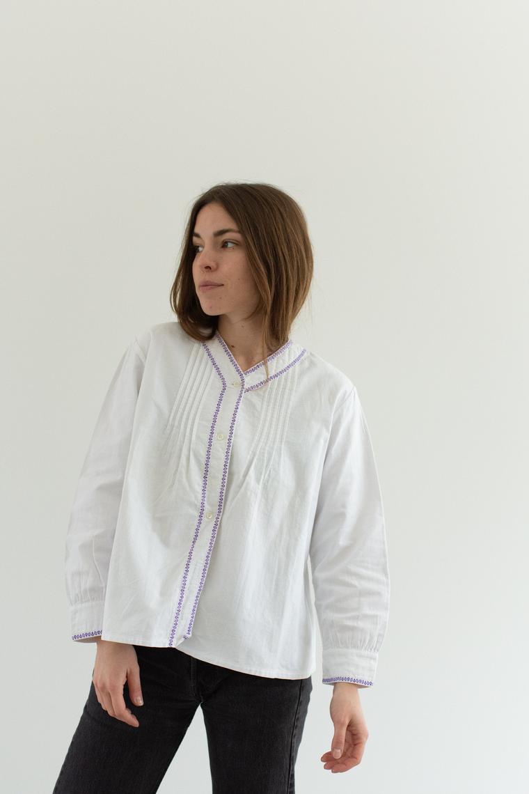 Sourced in France Antique French White Pintuck Shirt Vintage Pleat