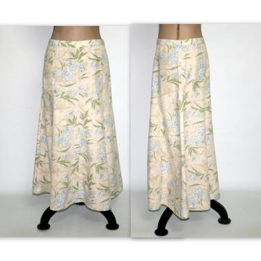 90s Floral Maxi Skirt Medium, Casual Long Summer Linen Rayon Print, 1990s Clothes Women, Vintage Clothing from Eddie Bauer Size 8 