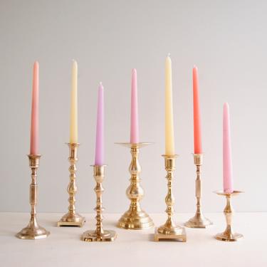 Vintage Brass Candlestick Set, Set of Seven Brass Candle Holders in Assorted Shapes and Sizes, Gold Candlestick Set 