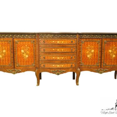 IMPORTS D'ITALIA Italian Imported 109" Ornate Inlaid Sideboard Buffet w. Gilt and Floral Details 