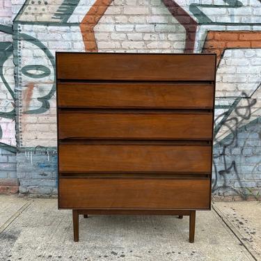American danish tall 5 drawer dresser walnut mid century nice design very clean Stanley 