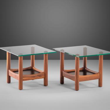 Set of Two (2) Tubular Glass-Top End Tables After Adrian Pearsall for Craft Associates, c. 1960s 