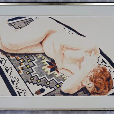 Mid Century Modern Framed Nude Model Lithograph Signed Philip Pearlstein 1970s 