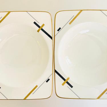 Vintage 1970s Modern Geometric Daniel Hechter Paris Japan Decor Bone China Trays Bowls T-Square A3129 