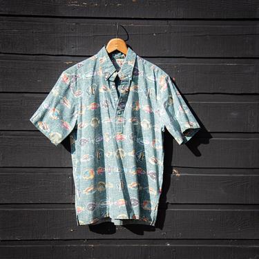 Vintage Reyn Spooner Hawaiian Shirt | Large Cotton Hawaii Fish Shirt | 80's Aloha Shirt | Summer Beach Surf Polo 