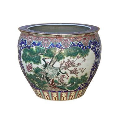 Chinese Oriental Vintage Porcelain Blue Flower Birds Graphic Pot cs6978E 