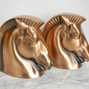 Vintage Mid Century Brass Cast Horse Head Bookends hollywood Regency online equestrian