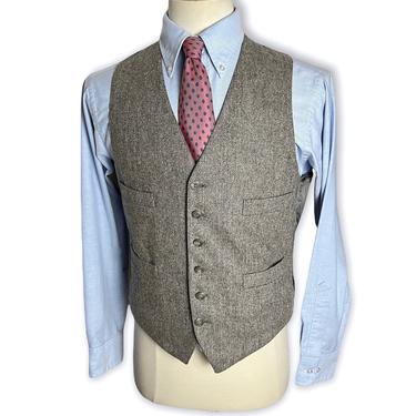 Vintage Wool TWEED Vest ~ size 40 R ~ Herringbone Waistcoat ~ Wedding ~ 