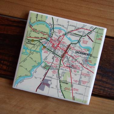 1968 Sacramento California Map Coaster. Sacramento Map. Vintage California Décor. State Capitol. City Map Coasters. Sacramento State College 