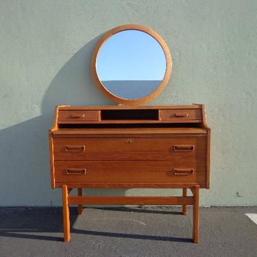 Desk Mid Century Modern Danish Vanity MCM Wood Storage Home Office Writing Vintage Furniture Midcentury Makeup Table Mirror Secretary 