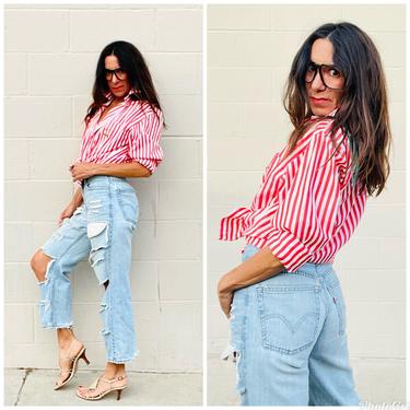 80s Ralph Lauren preppy red white striped shirt Blouse 