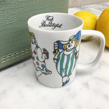 Vintage Mug Retro 1970s Variations by Fitz and Floyd + Fat is Beautiful + Porcelain + Novelty + Drinkware + Coffee Cup + Kitchen Decor 