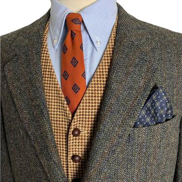 Vintage HARRIS TWEED 100% Wool Blazer ~ 44 to 46 Long ~ Herringbone ~ jacket / sack coat ~ Preppy / Ivy / Trad 