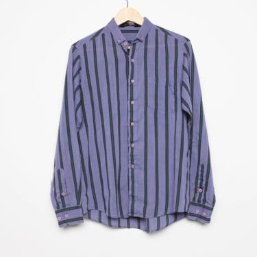 grunge striped LAVENDER & blue vintage 1980s 90s long sleeve button up men's size small 