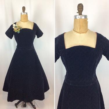 Vintage 50s dress | Vintage quilted velvet  fit and flare dress | 1950s Henry Rosenfeld Original cocktail party dress 