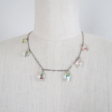 Vintage 1930s iris glass crystal necklace, art deco, art nouveau jewelry 