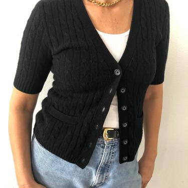 Vintage Neiman Marcus Black Cable  Knit Cashmere Top 