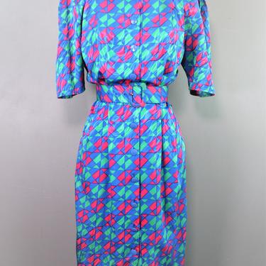 Never Canceled - Circa 1980's - Shirtwaist Dress - Geometric Pattern - Papell - Marked size 10 