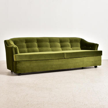 Vintage Olive Green Velvet Newly Upholstered Sofa 