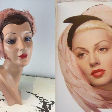 Ciro's This Friday Night - Vintage 1950s Coral Orange Flamingo Pink Headband Plumes Framing Down 