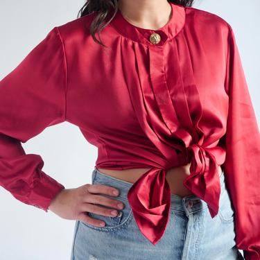 Red Satin Blouse fits S - L 1980's 