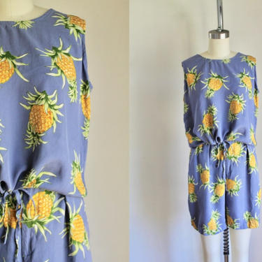 Vintage Pineapple Novelty Print Silk Matching Set / M 