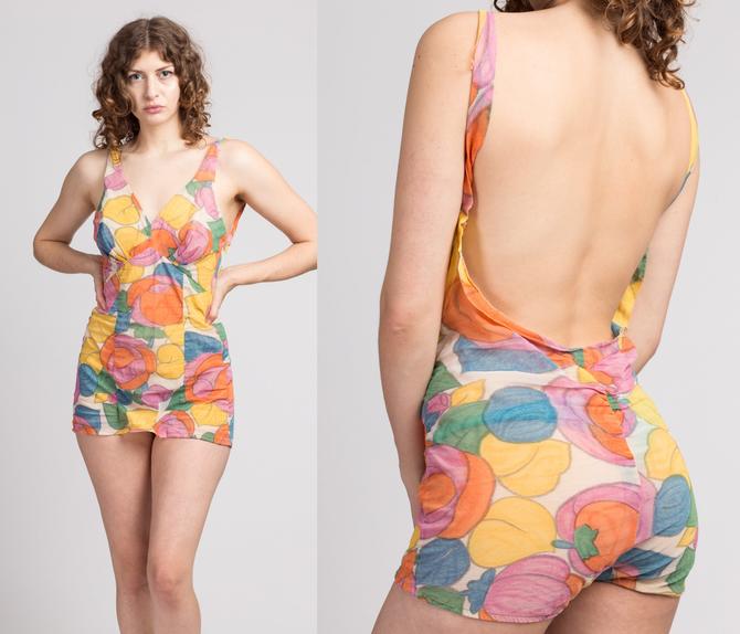 50s 60s Rose Marie Reid Backless Floral Swimsuit Large To Xl Vintage Sheer Colorful One Piece Crepe Bathing Suit By Flyingapplevintage From Flying Apple Vintage Of Los Angeles Ca Attic