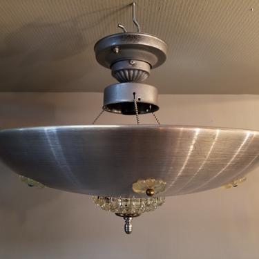 Vintage Aluminum 3 Chain Single Bulb Semi Flush Light