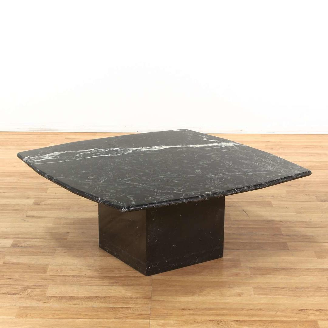 Contemporary Black Marble Pedestal Coffee Table Loveseat (Los Angeles