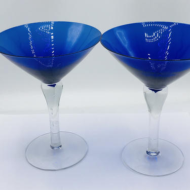 Vintage Wavy Curved Stem Martini Glasses - Set of 2