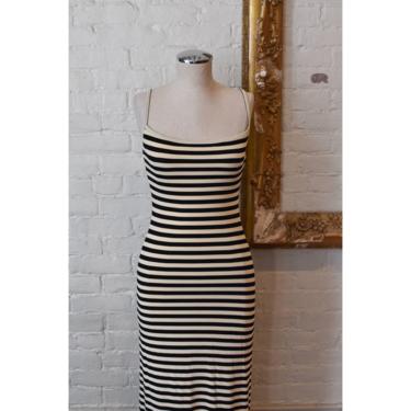 1990’s | Moschino | Black and Cream Striped Maxi Dress 