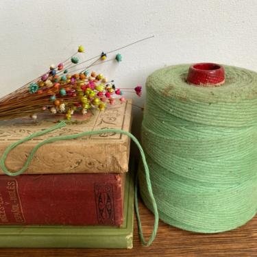 Vintage Spool Of Green String, Red Cone, Cotton String, Crafting Room, Primitive Decor 