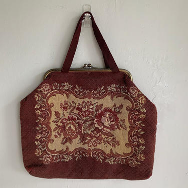 1940s Rich Tapestry Seligman Knitting Bag Tote Vintage Hand Bag 