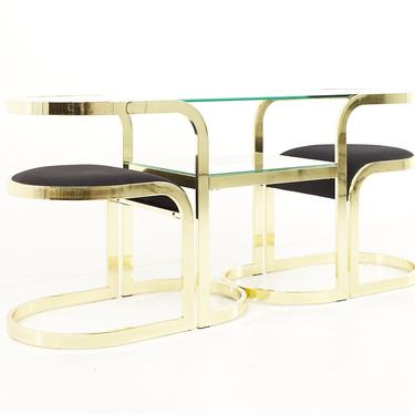 Design Institute of America Mid Century Brass Sofa Table Console and Stools - mcm 