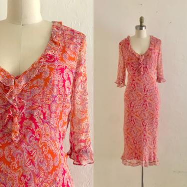 vintage silk paisley ruffle dress 