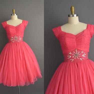 1950s vintage dress | Gorgeous Pink Cocktail Party Full Skirt Wedding Dress | Medium | 50s dress 