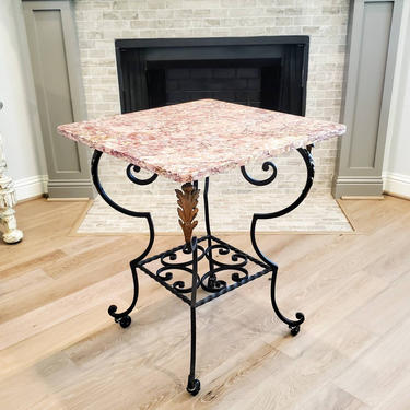 French Scrolled Iron & Marble Bistro Pastry Table 
