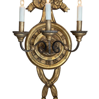 Large Italian Baroque Style 3-Arm Giltwood and Iron Wall Sconce - Now Electrified